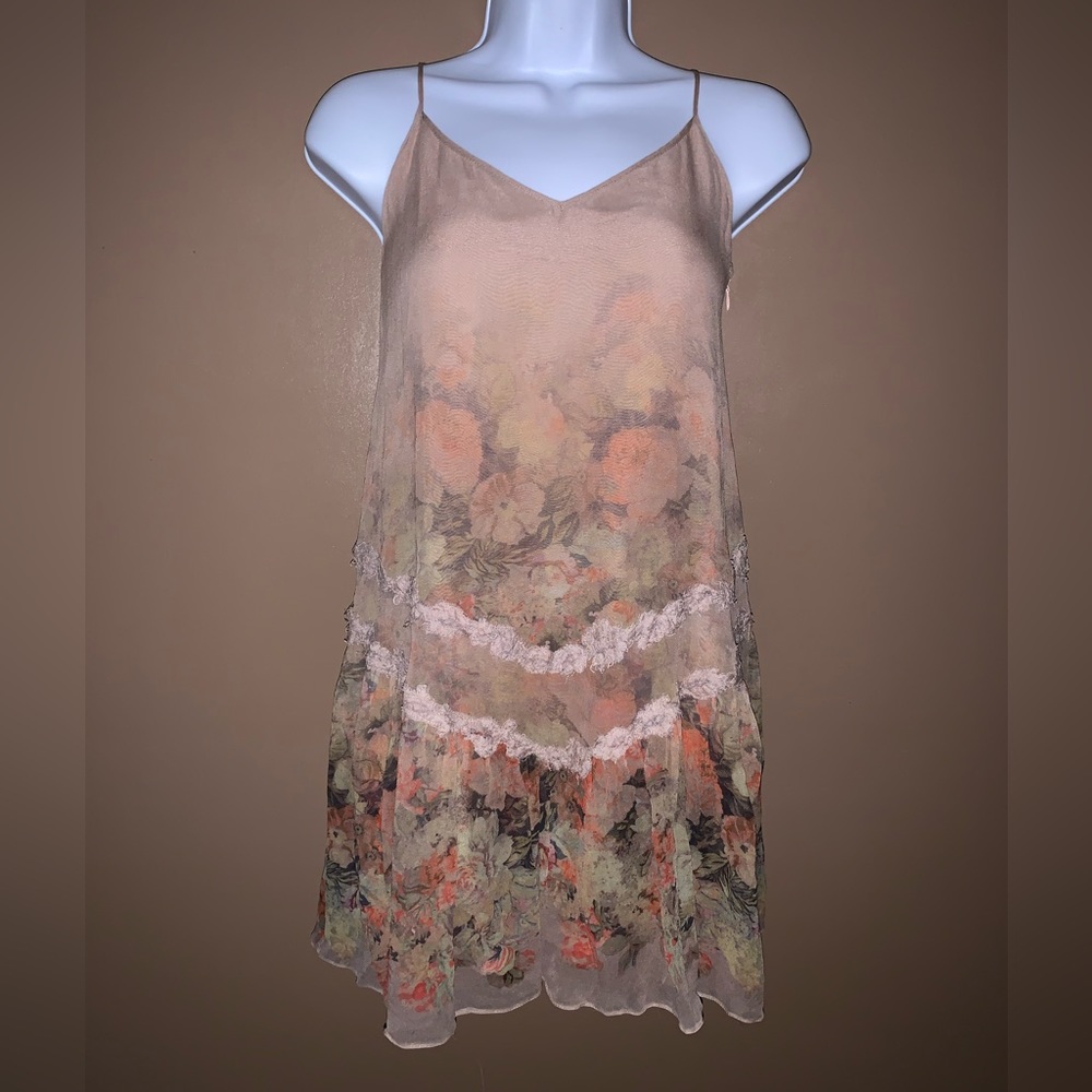 Haute Hippie silk top mini dress slip spaghetti strap floral size medium M